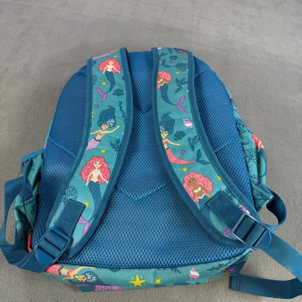 Kids Mermaid Print Backpack Teal Blue School Bag with Reflective Safety Patches